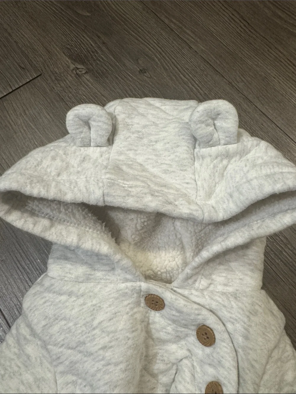 Carter's Gray Quilted Baby One-Piece Footed Bunting w Hood. 3 months. Like New!